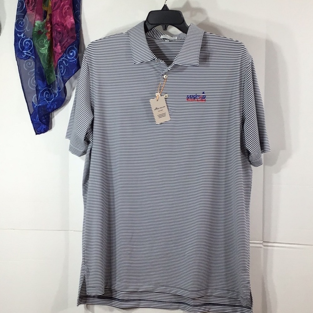 Peter Millar navy/white striped polo XL NWT